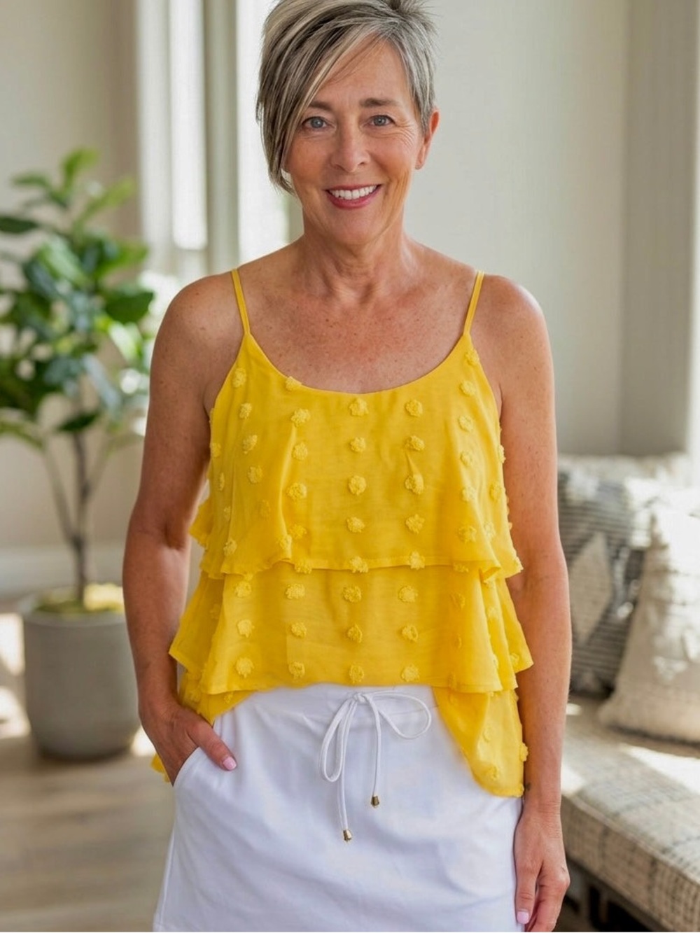 Sunny Yellow Tiered Spotted Camisole